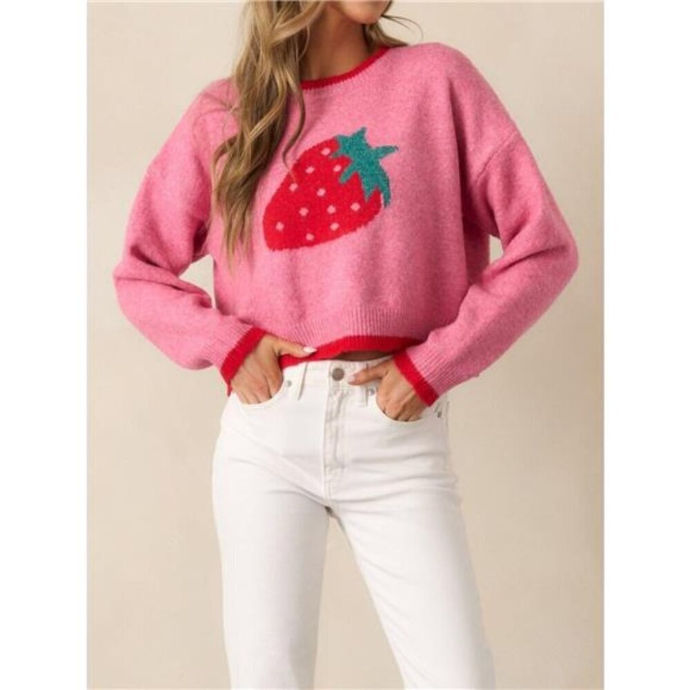 Strawberry Round Neck Long Sleeve Sweater
